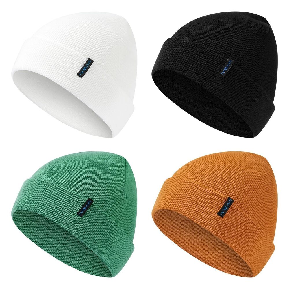 3659 4 Pack Beanies Winter Soft Warm Hats Cozy Knitted Cuffed Unisex Skull